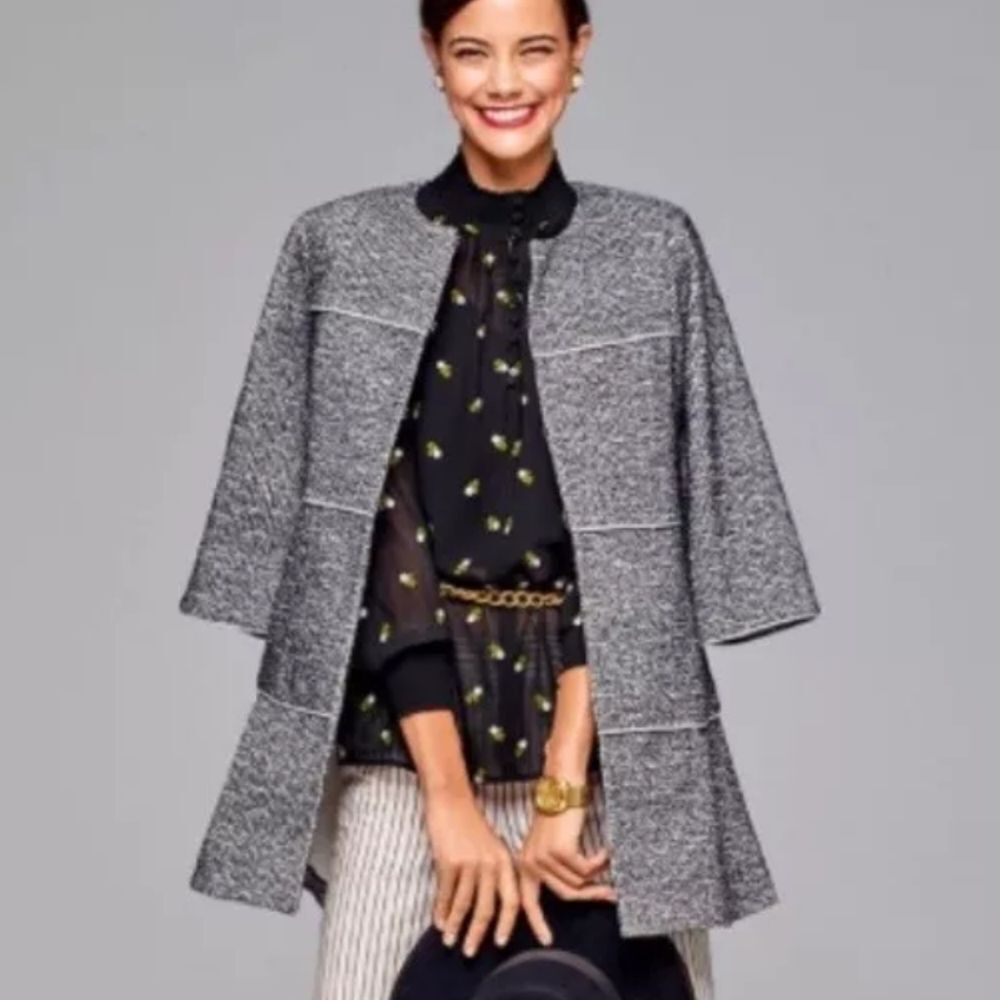 Cabi Large The Times Jacket Coat Cotton Black White Gray Ribbed Preppy Classy